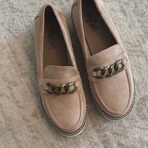 Corkys Tan Loafers with Bold Chain Detail